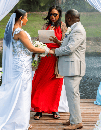 Beautiful waterfront wedding vows at Saint Patrick Palace’s scenic dockside altar.