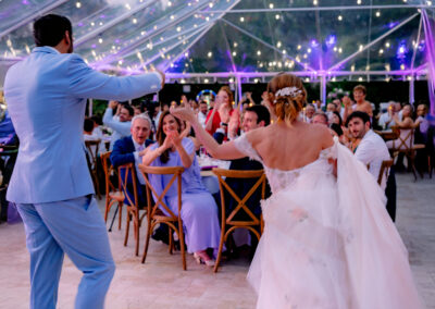 First dance under twinkling lights in a stunning clear tent at Saint Patrick Palace, Davie, FL.