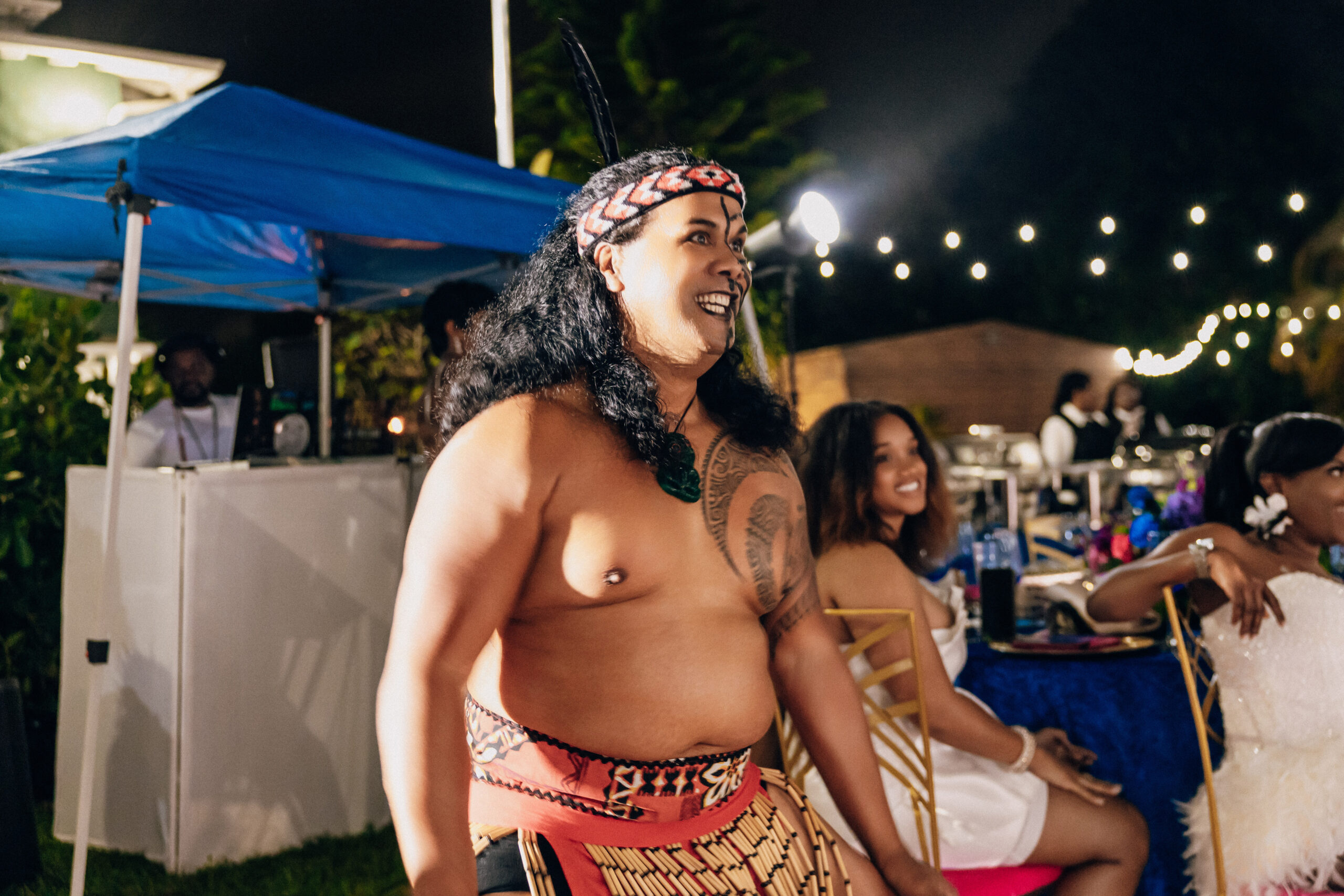 Hawaiian-inspired performer entertaining guests at a luxury 40th birthday party in Davie, FL.