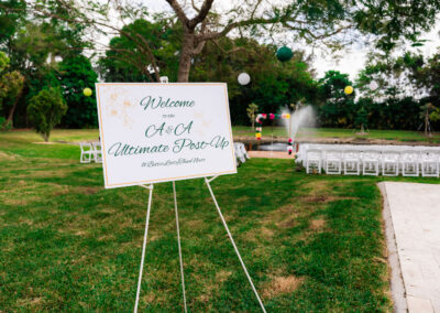 Custom wedding welcome sign by ceremony setup
