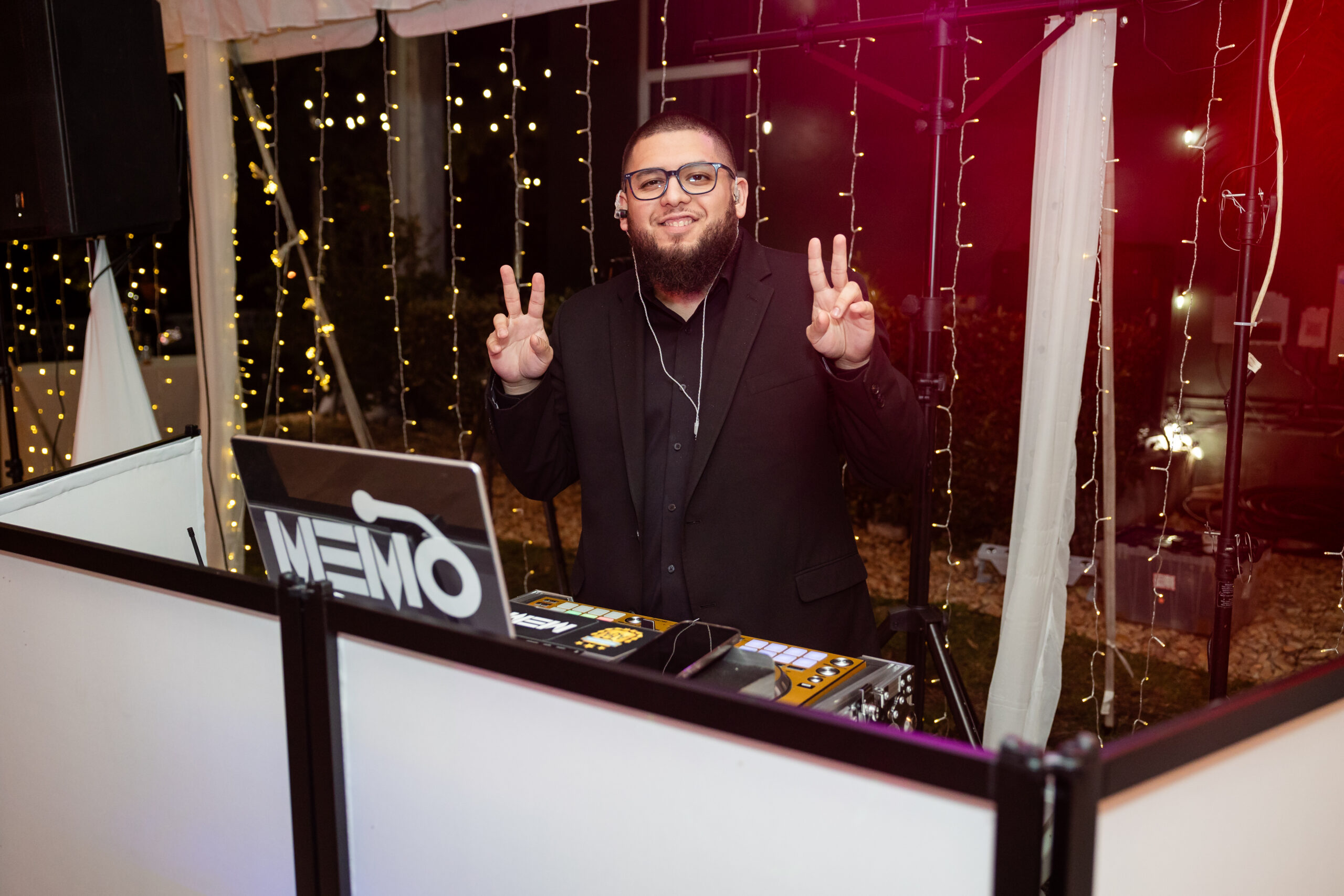 DJ performing at Saint Patrick Palace during a lively pre-wedding celebration near Miami.