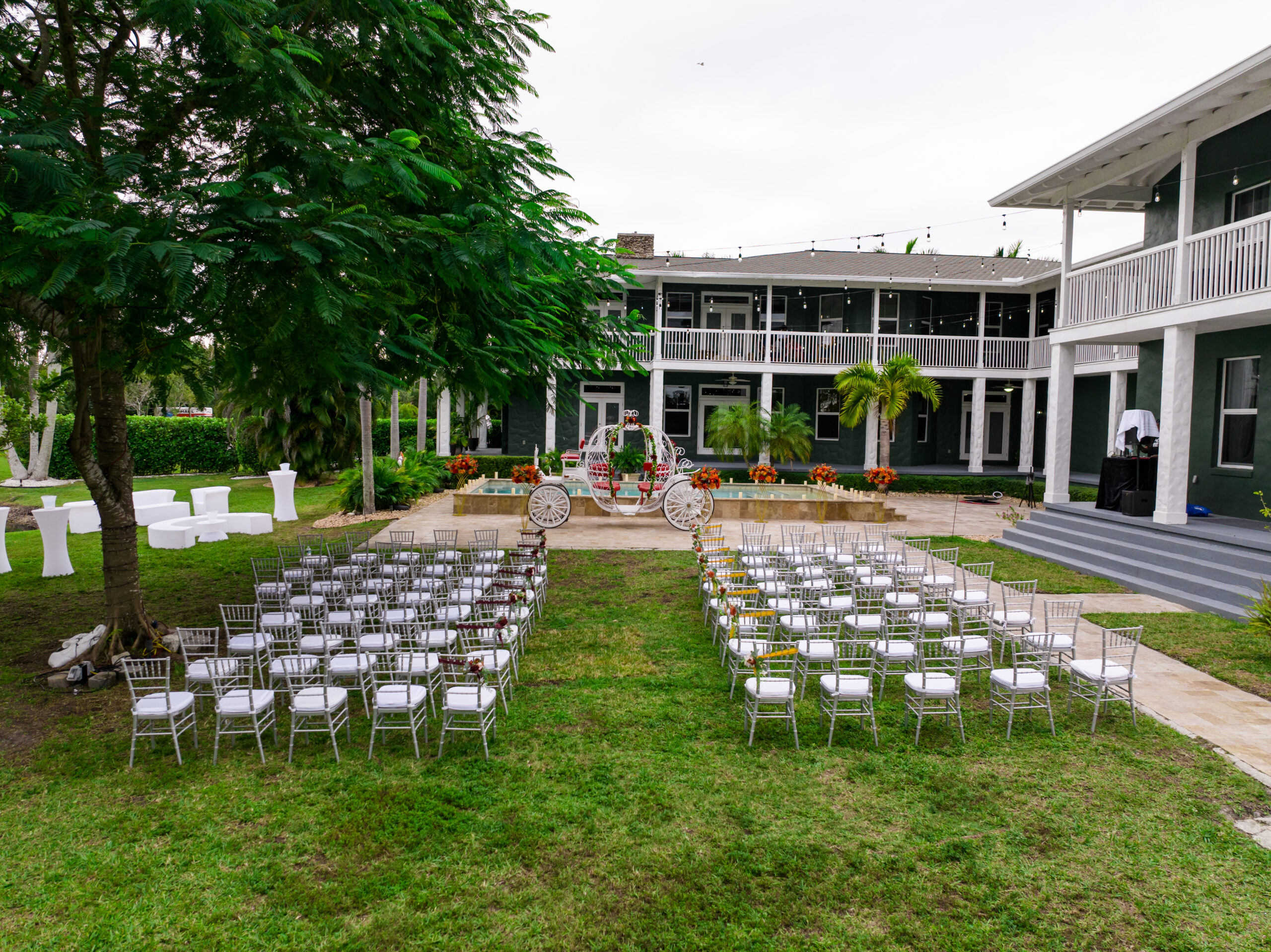 Outdoor wedding ceremony at Saint Patrick Palace, a luxury wedding venue in South Florida.